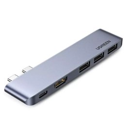 UGreen Wielofunkcyjny HUB UGREEN 2x USB Typ C na USB Typ C PD (Thunderbolt 3, 100W, 4K@60 Hz, 10 Gbps) / HDMI 4K@30 Hz / 3x USB 3.0 do 