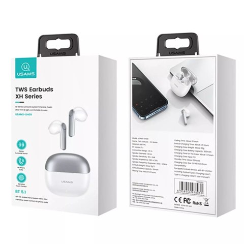 Usams Słuchawki Bluetooth 5.1 USAMS TWS XH Series Dual mic bezprzewodowe niebieski/blue BHUXH03 Usams Słuchawki Bluetooth 5.1 USAMS TWS XH Series Dual mic bezprzewodowe niebieski/blue BHUXH03