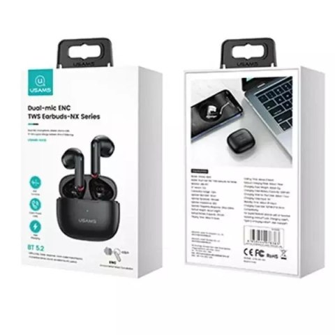 Usams Słuchawki Bluetooth 5.2 USAMS TWS NX10 Series Dual mic bezprzewodowe czarny/black BHUNX01 Usams Słuchawki Bluetooth 5.2 USAMS TWS NX10 Series Dual mic bezprzewodowe czarny/black BHUNX01
