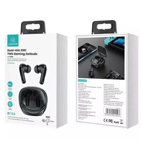 Usams Słuchawki Bluetooth 5.3 USAMS TWS XJ13 series Gaming Earbuds bezprzewodowe czarny/black BHUXJ01 (US-XJ13) Usams Słuchawki Bluetooth 5.3 USAMS TWS XJ13 series Gaming Earbuds bezprzewodowe czarny/black BHUXJ01 (US-XJ13)