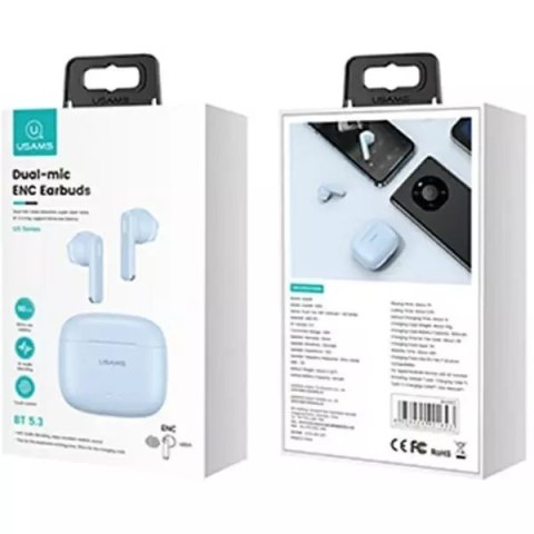 Usams Słuchawki Bluetooth 5.3 USAMS TWS US Series Dual mic bezprzewodowe niebieskie/blue BHUUS03 Usams Słuchawki Bluetooth 5.3 USAMS TWS US Series Dual mic bezprzewodowe niebieskie/blue BHUUS03