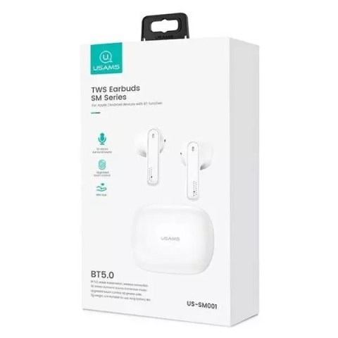 Usams Słuchawki Bluetooth 5.0 USAMSTWS SM series bezprzewodowe biały/white BHUSM01 (US-SM001) Usams Słuchawki Bluetooth 5.0 USAMSTWS SM series bezprzewodowe biały/white BHUSM01 (US-SM001)