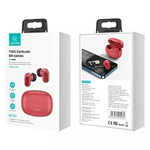 Usams Słuchawki Bluetooth 5.1 USAMS TWS BH series bezprzewodowe czerwony/red BHUBH03 Usams Słuchawki Bluetooth 5.1 USAMS TWS BH series bezprzewodowe czerwony/red BHUBH03