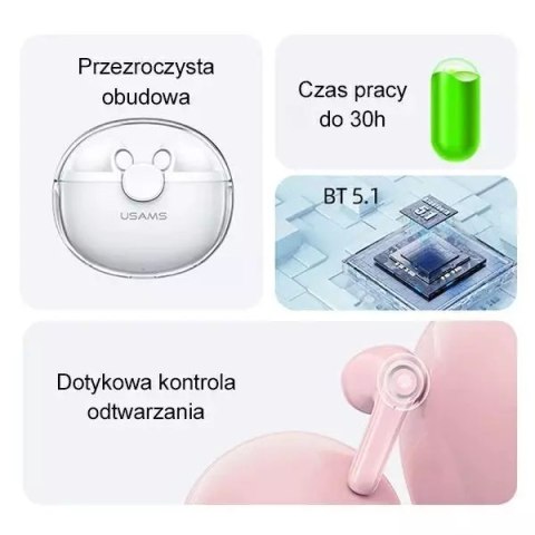 Usams Słuchawki Bluetooth 5.1 USAMS TWS BU series bezprzewodowe fioletowy/purple BHUBU02 Usams Słuchawki Bluetooth 5.1 USAMS TWS BU series bezprzewodowe fioletowy/purple BHUBU02