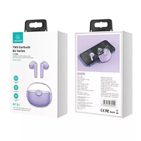Usams Słuchawki Bluetooth 5.1 USAMS TWS BU series bezprzewodowe fioletowy/purple BHUBU02 Usams Słuchawki Bluetooth 5.1 USAMS TWS BU series bezprzewodowe fioletowy/purple BHUBU02