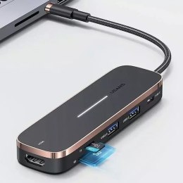 Usams USAMS Adapter HUB 2xUSB + USB-C + HDMI + Micro SD+SD czarny/black SJ575HUB01 (US-SJ575)