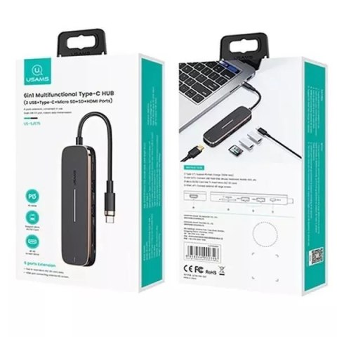 Usams USAMS Adapter HUB 2xUSB + USB-C + HDMI + Micro SD+SD czarny/black SJ575HUB01 (US-SJ575) Usams USAMS Adapter HUB 2xUSB + USB-C + HDMI + Micro SD+SD czarny/black SJ575HUB01 (US-SJ575)