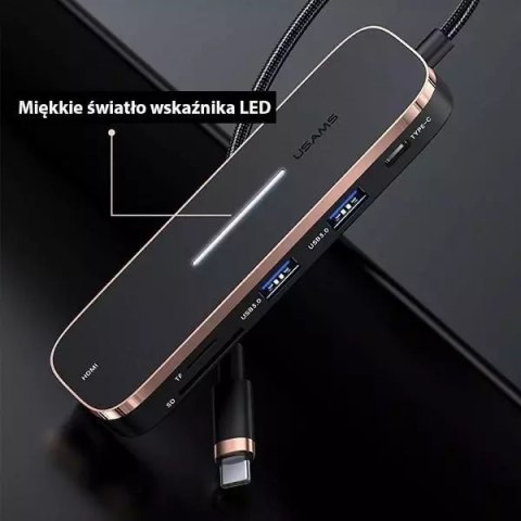 Usams USAMS Adapter HUB 2xUSB + USB-C + HDMI + Micro SD+SD czarny/black SJ575HUB01 (US-SJ575) Usams USAMS Adapter HUB 2xUSB + USB-C + HDMI + Micro SD+SD czarny/black SJ575HUB01 (US-SJ575)