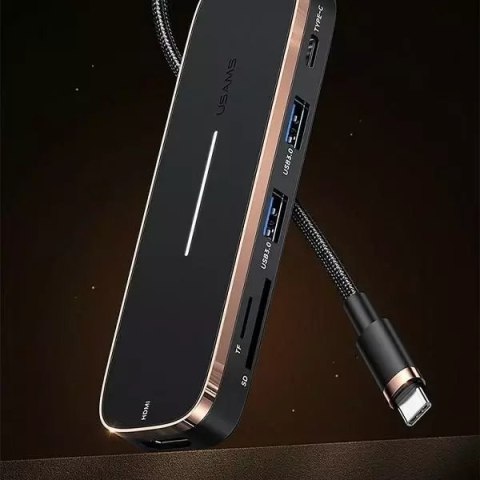 Usams USAMS Adapter HUB 2xUSB + USB-C + HDMI + Micro SD+SD czarny/black SJ575HUB01 (US-SJ575) Usams USAMS Adapter HUB 2xUSB + USB-C + HDMI + Micro SD+SD czarny/black SJ575HUB01 (US-SJ575)