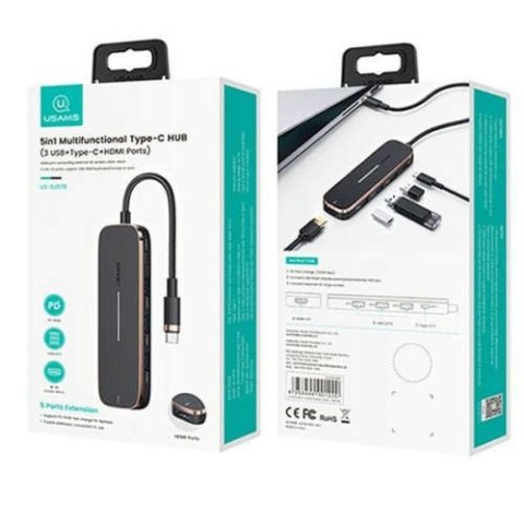 Usams USAMS Adapter HUB 3xUSB + USB-C + HDMI czarny/black SJ578HUB01 (US-SJ578) Usams USAMS Adapter HUB 3xUSB + USB-C + HDMI czarny/black SJ578HUB01 (US-SJ578)