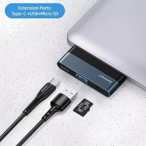 Usams USAMS Adapter HUB USB 3.0/USB-C/Micro SD szary/grey SJ491HUB01 (US-SJ491) Usams USAMS Adapter HUB USB 3.0/USB-C/Micro SD szary/grey SJ491HUB01 (US-SJ491)