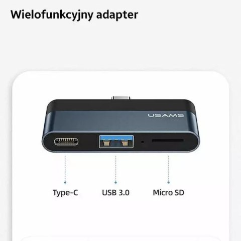 Usams USAMS Adapter HUB USB 3.0/USB-C/Micro SD szary/grey SJ491HUB01 (US-SJ491) Usams USAMS Adapter HUB USB 3.0/USB-C/Micro SD szary/grey SJ491HUB01 (US-SJ491)