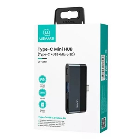 Usams USAMS Adapter HUB USB 3.0/USB-C/Micro SD szary/grey SJ491HUB01 (US-SJ491) Usams USAMS Adapter HUB USB 3.0/USB-C/Micro SD szary/grey SJ491HUB01 (US-SJ491)