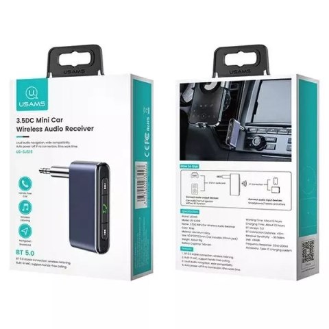 Usams USAMS Adapter audio Bluetooth 5.0 - jack 3.5mm szary/grey SJ519JSQ01 (US-SJ519) Usams USAMS Adapter audio Bluetooth 5.0 - jack 3.5mm szary/grey SJ519JSQ01 (US-SJ519)