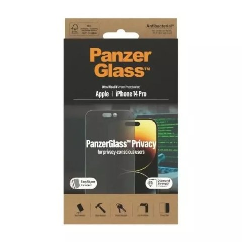 PanzerGlass Szkło PanzerGlass Ultra-Wide Fit do iPhone 14 Pro 6,1" Privacy Screen Protection Antibacterial Easy Aligner Included P2784 PanzerGlass Szkło PanzerGlass Ultra-Wide Fit do iPhone 14 Pro 6,1" Privacy Screen Protection Antibacterial Easy Aligner Included P2784