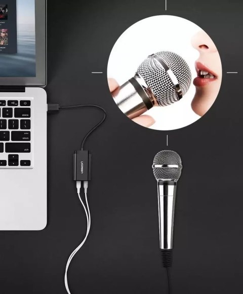 UGreen Adapter UGREEN zewnętrzna karta dźwiękowa muzyczna USB - 3,5 mm mini jack 15cm czarny (30724) UGreen Adapter UGREEN zewnętrzna karta dźwiękowa muzyczna USB - 3,5 mm mini jack 15cm czarny (30724)