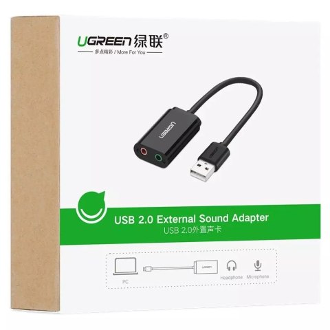 UGreen Adapter UGREEN zewnętrzna karta dźwiękowa muzyczna USB - 3,5 mm mini jack 15cm czarny (30724) UGreen Adapter UGREEN zewnętrzna karta dźwiękowa muzyczna USB - 3,5 mm mini jack 15cm czarny (30724)