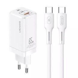 Usams USAMS Ład. siec. MT 2xUSB-C+USB GaN 65W T33 PD + kabel USB-C-USB-C 100W Fast Charging biały/white MTXLOGTC02