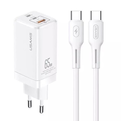 Usams USAMS Ład. siec. MT 2xUSB-C+USB GaN 65W T33 PD + kabel USB-C-USB-C 100W Fast Charging biały/white MTXLOGTC02 Usams USAMS Ład. siec. MT 2xUSB-C+USB GaN 65W T33 PD + kabel USB-C-USB-C 100W Fast Charging biały/white MTXLOGTC02