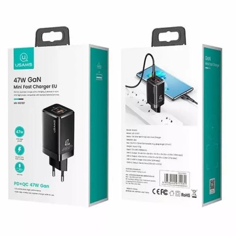 Usams USAMS Ład. siec. T41 USB-C+USB GaN 47W PD+QC (only head) Fast Charging biały/white CC137TC02 (US-CC137) Usams USAMS Ład. siec. T41 USB-C+USB GaN 47W PD+QC (only head) Fast Charging biały/white CC137TC02 (US-CC137)