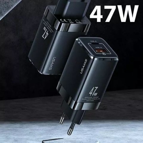 Usams USAMS Ład. siec. T41 USB-C+USB GaN 47W PD+QC (only head) Fast Charging czarny/black CC137TC01 (US-CC137) Usams USAMS Ład. siec. T41 USB-C+USB GaN 47W PD+QC (only head) Fast Charging czarny/black CC137TC01 (US-CC137)