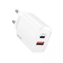 Usams USAMS Ładowarka sieciowa 1x USB-C + 1x USB T35 20W (only head) PD3.0 + QC3.0 Fast Charging biały/white CC121TC01 (US-CC121)