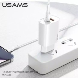 Usams USAMS Ładowarka sieciowa 1x USB-C + 1x USB T35 20W (only head) PD3.0 + QC3.0 Fast Charging biały/white CC121TC01 (US-CC121)