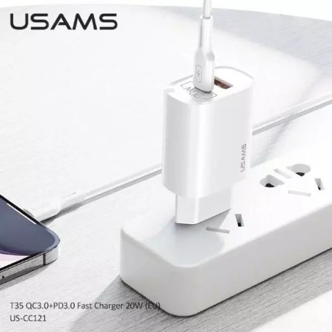 Usams USAMS Ładowarka sieciowa 1x USB-C + 1x USB T35 20W (only head) PD3.0 + QC3.0 Fast Charging biały/white CC121TC01 (US-CC121) Usams USAMS Ładowarka sieciowa 1x USB-C + 1x USB T35 20W (only head) PD3.0 + QC3.0 Fast Charging biały/white CC121TC01 (US-CC121)