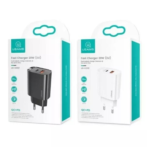 Usams USAMS Ładowarka sieciowa 1x USB-C + 1x USB T35 20W (only head) PD3.0 + QC3.0 Fast Charging biały/white CC121TC01 (US-CC121) Usams USAMS Ładowarka sieciowa 1x USB-C + 1x USB T35 20W (only head) PD3.0 + QC3.0 Fast Charging biały/white CC121TC01 (US-CC121)