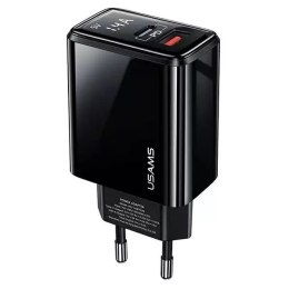 Usams USAMS Ładowarka sieciowa 1xUSB-C+1xUSB T40 20W LED (only head) PD3.0 + QC3.0 Fast Charging czarny/black CC133TC01 (US-CC133)