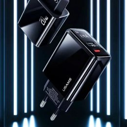 Usams USAMS Ładowarka sieciowa 1xUSB-C+1xUSB T40 20W LED (only head) PD3.0 + QC3.0 Fast Charging czarny/black CC133TC01 (US-CC133)