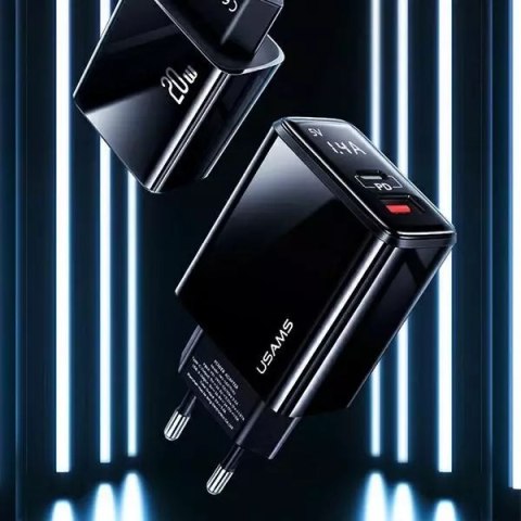 Usams USAMS Ładowarka sieciowa 1xUSB-C+1xUSB T40 20W LED (only head) PD3.0 + QC3.0 Fast Charging czarny/black CC133TC01 (US-CC133) Usams USAMS Ładowarka sieciowa 1xUSB-C+1xUSB T40 20W LED (only head) PD3.0 + QC3.0 Fast Charging czarny/black CC133TC01 (US-CC133)