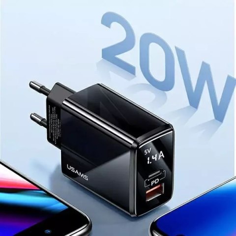 Usams USAMS Ładowarka sieciowa 1xUSB-C+1xUSB T40 20W LED (only head) PD3.0 + QC3.0 Fast Charging czarny/black CC133TC01 (US-CC133) Usams USAMS Ładowarka sieciowa 1xUSB-C+1xUSB T40 20W LED (only head) PD3.0 + QC3.0 Fast Charging czarny/black CC133TC01 (US-CC133)