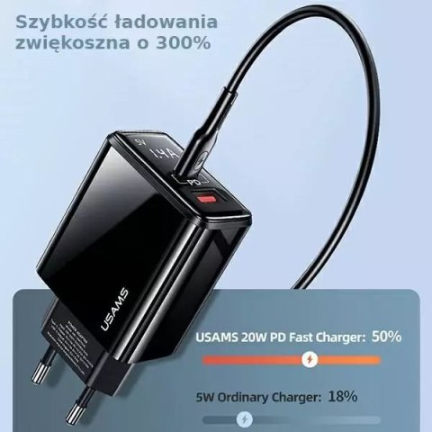 Usams USAMS Ładowarka sieciowa 1xUSB-C+1xUSB T40 20W LED (only head) PD3.0 + QC3.0 Fast Charging czarny/black CC133TC01 (US-CC133) Usams USAMS Ładowarka sieciowa 1xUSB-C+1xUSB T40 20W LED (only head) PD3.0 + QC3.0 Fast Charging czarny/black CC133TC01 (US-CC133)