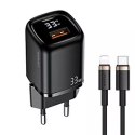 Usams USAMS Ładowarka sieciowa 1xUSB-C+1xUSB T46 33W PD3.0 +QC3.0 Fast Charging + kabel U63 USB-C/Lightning czarny/black UDTZ01