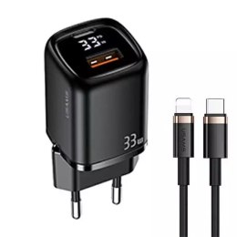 Usams USAMS Ładowarka sieciowa 1xUSB-C+1xUSB T46 33W PD3.0 +QC3.0 Fast Charging + kabel U63 USB-C/Lightning czarny/black UDTZ01