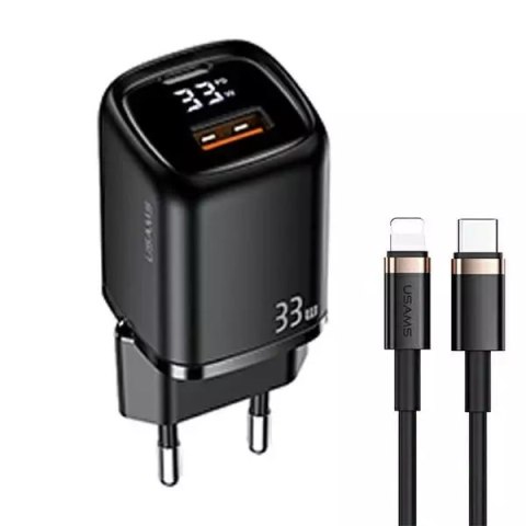 Usams USAMS Ładowarka sieciowa 1xUSB-C+1xUSB T46 33W PD3.0 +QC3.0 Fast Charging + kabel U63 USB-C/Lightning czarny/black UDTZ01 Usams USAMS Ładowarka sieciowa 1xUSB-C+1xUSB T46 33W PD3.0 +QC3.0 Fast Charging + kabel U63 USB-C/Lightning czarny/black UDTZ01