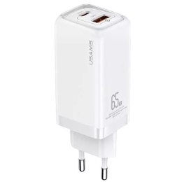 Usams USAMS Ładowarka sieciowa 1xUSB-C+1xUSB T47 65W PD Fast Charging Super Si biały/white CC153TC02 (US-CC153)