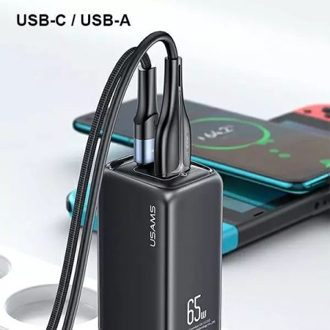 Usams USAMS Ładowarka sieciowa 1xUSB-C+1xUSB T47 65W PD Fast Charging Super Si czarny/black CC153TC01 (US-CC153) Usams USAMS Ładowarka sieciowa 1xUSB-C+1xUSB T47 65W PD Fast Charging Super Si czarny/black CC153TC01 (US-CC153)