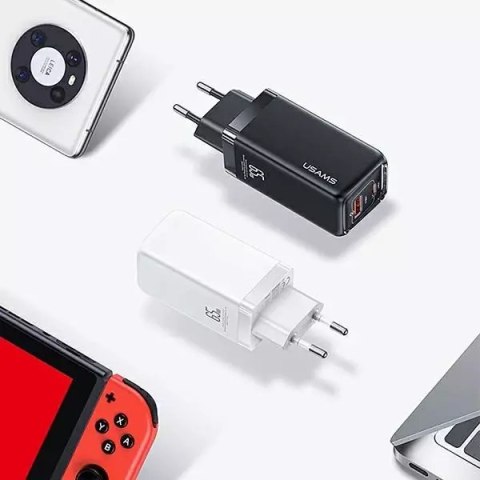 Usams USAMS Ładowarka sieciowa 1xUSB-C+1xUSB T47 65W PD Fast Charging Super Si czarny/black CC153TC01 (US-CC153) Usams USAMS Ładowarka sieciowa 1xUSB-C+1xUSB T47 65W PD Fast Charging Super Si czarny/black CC153TC01 (US-CC153)