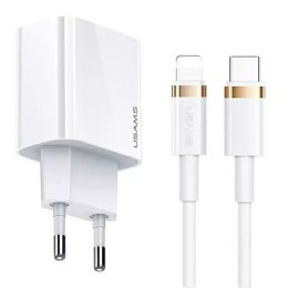 Usams USAMS Ładowarka sieciowa 1xUSB-C T34 20W 5V-3A PD3.0 + kabel U63 USB-C do lightning 20W biały/white (T49) T49OCLN01