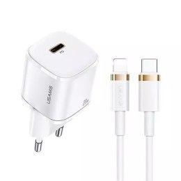 Usams USAMS Ładowarka sieciowa 1x USB-C T36 mini 20W + kabel USB-C-Lightning biały/white PD3.0 Fast Charging XFKXLOGTL02 (US-CC124+US-