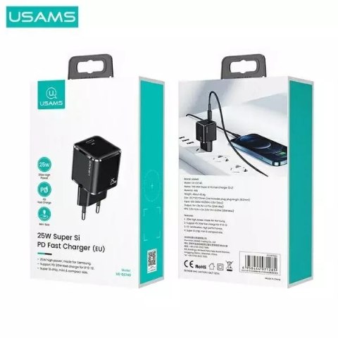 Usams USAMS Ładowarka sieciowa 1x USB-C T42 mini 25W (only head) Super SI 5V-3A PD3.0 Fast Charging czarny/black CC140TC01 (US-CC140) Usams USAMS Ładowarka sieciowa 1x USB-C T42 mini 25W (only head) Super SI 5V-3A PD3.0 Fast Charging czarny/black CC140TC01 (US-CC140)