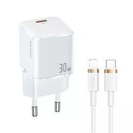 Usams USAMS Ładowarka sieciowa 1x USB-C T45 30W PD3.0 Fast Charging + kabel U63 USB-C/Lightning biały/white UXTZH02 (USAMS-UX)