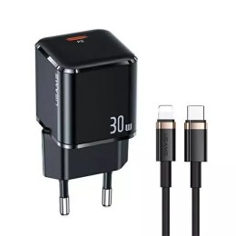 Usams USAMS Ładowarka sieciowa 1x USB-C T45 30W PD3.0 Fast Charging + kabel U63 USB-C/Lightning czarny/black UXTZH01 (USAMS-UX)