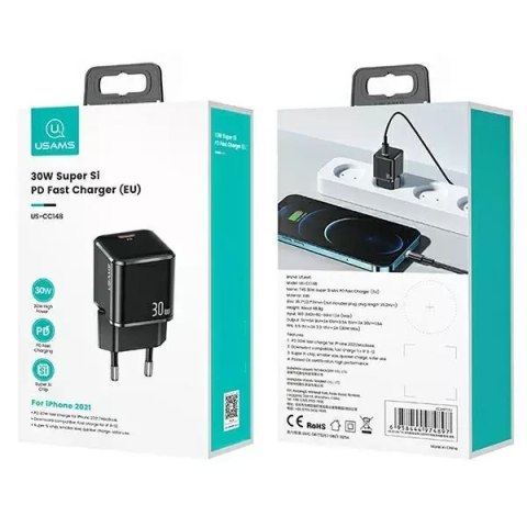 Usams USAMS Ładowarka sieciowa 1xUSB-C T45 mini 30W (only head) PD3.0 Fast Charging czarny/black CC148TC01 (US-CC148) Usams USAMS Ładowarka sieciowa 1xUSB-C T45 mini 30W (only head) PD3.0 Fast Charging czarny/black CC148TC01 (US-CC148)