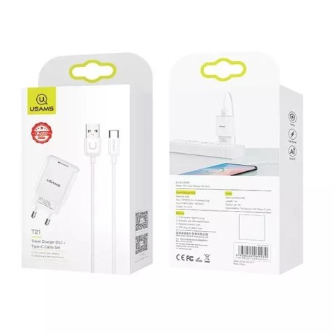 Usams USAMS Ładowarka sieciowa 1xUSB T21 USB-C biały/white 2,1A + Kabel Fast Charging T21OCTC01 Usams USAMS Ładowarka sieciowa 1xUSB T21 USB-C biały/white 2,1A + Kabel Fast Charging T21OCTC01