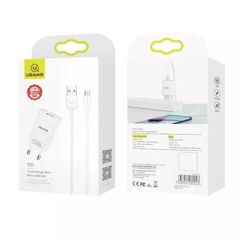 Usams USAMS Ładowarka sieciowa 1x USB T21 micro USB biały/white 2,1A Fast Charging T21OCMC01 Usams USAMS Ładowarka sieciowa 1x USB T21 micro USB biały/white 2,1A Fast Charging T21OCMC01