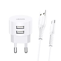 Usams USAMS Ładowarka sieciowa 2xUSB T20 2,1A microUSB biały/white round Fast Charging XTXLOGT18MC05