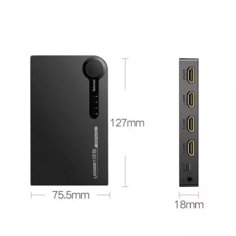 UGreen Ugreen przełącznik rozdzielacz splitter switch HDMI - 3x HDMI 3D 4K 7,5 Gbps 36 bit na kanał czarny (40234) UGreen Ugreen przełącznik rozdzielacz splitter switch HDMI - 3x HDMI 3D 4K 7,5 Gbps 36 bit na kanał czarny (40234)